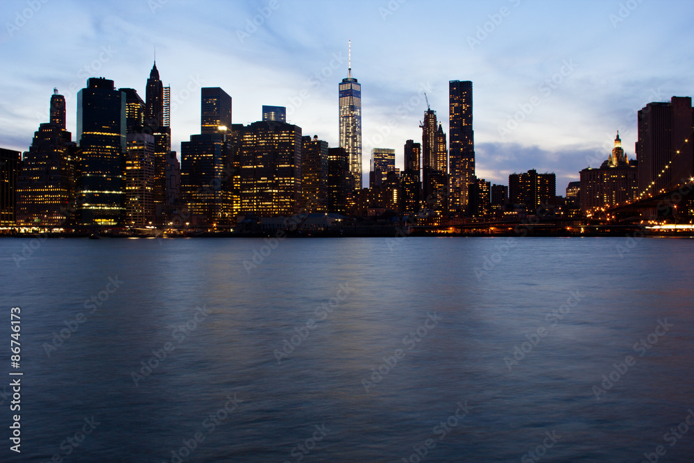 Manhattan skyline in dusk