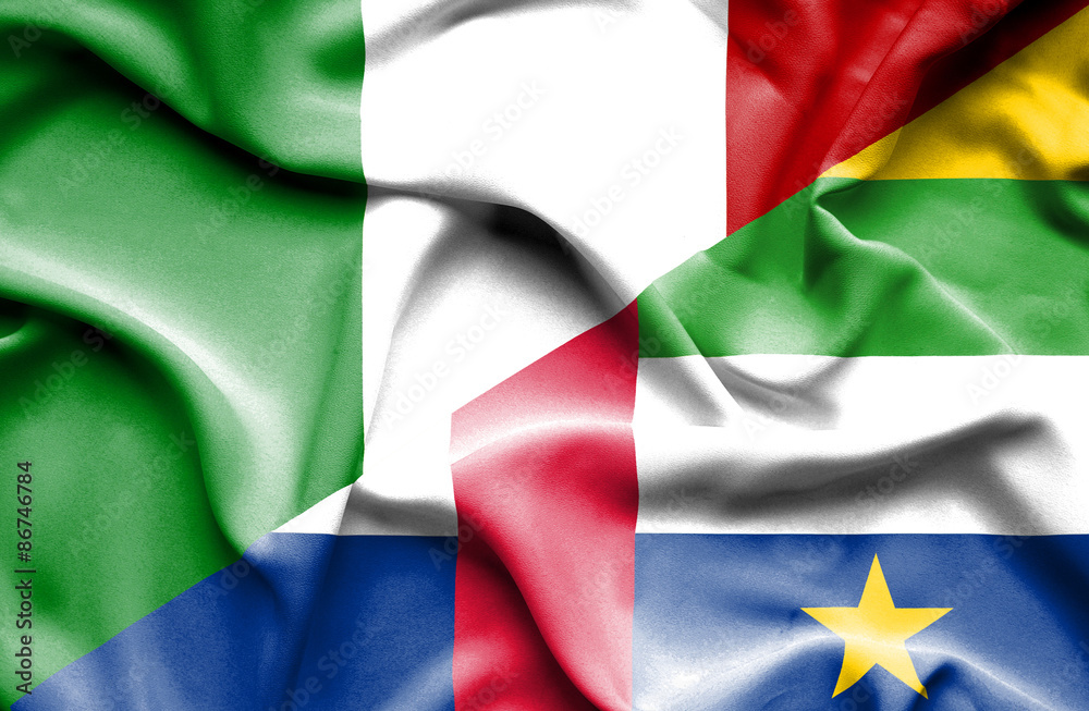 Waving flag of Central African Republic and Italy