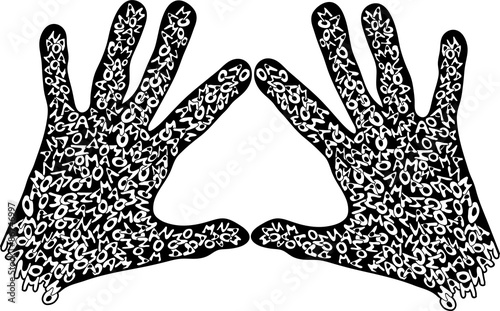 vector illustration of two black hands with letters inside
