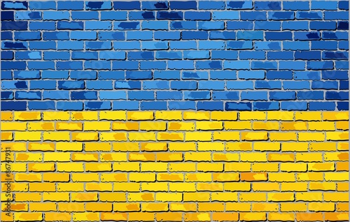 Grunge flag of Ukraine on a brick wall,
Ukrainian flag on brick textured background, 
Flag of Ukraine painted on brick wall,
Flag of Ukraine in brick style