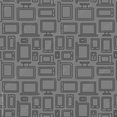 Seamless pattern of electronic devices: computers, laptops, smartphones and tablets. photo