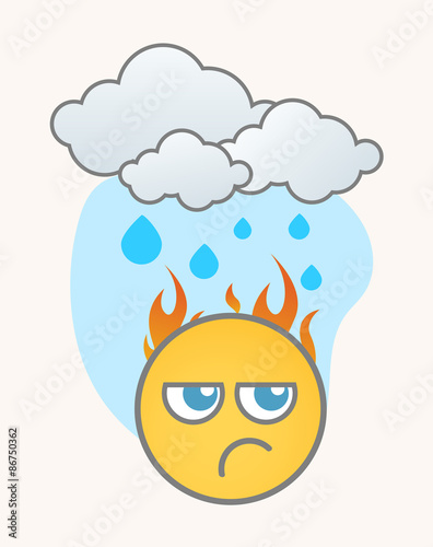 Jealous in Rain - Cartoon Smiley Vector Face
