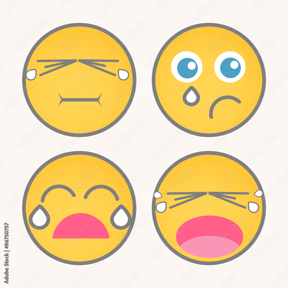 Fototapeta premium Crying Cartoon Smiley Set