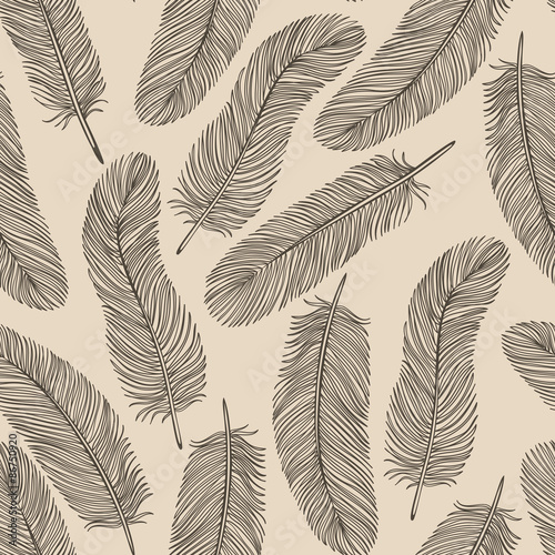 Vintage Feather seamless background.