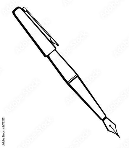 Vector monochrome illustration of ink pen logo.