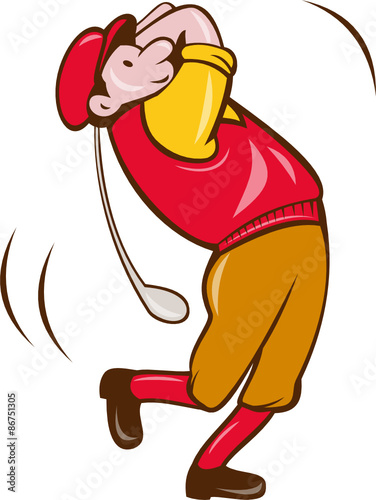 Vintage Golfer Swinging Club Teeing Off Cartoon