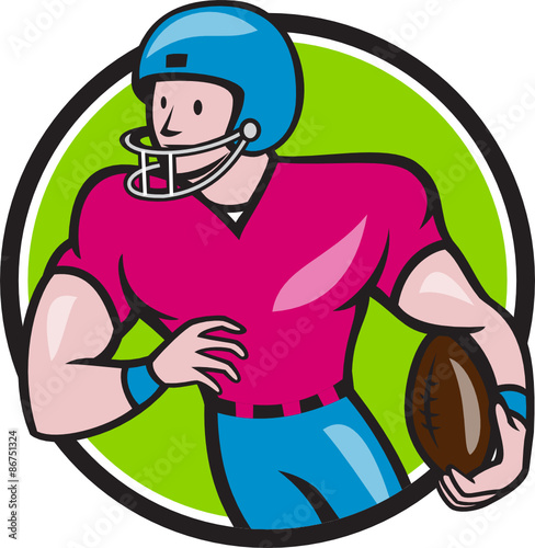 American Football Receiver Running Circle Cartoon