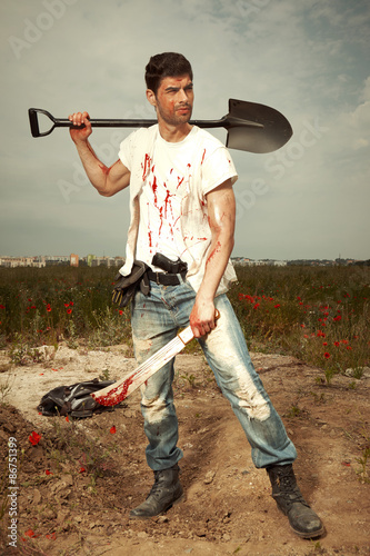 Quadro su tela Man, spade, blood, machete