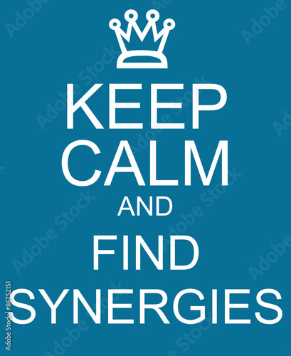 Keep Calm and Find Synergies Blue Sign
