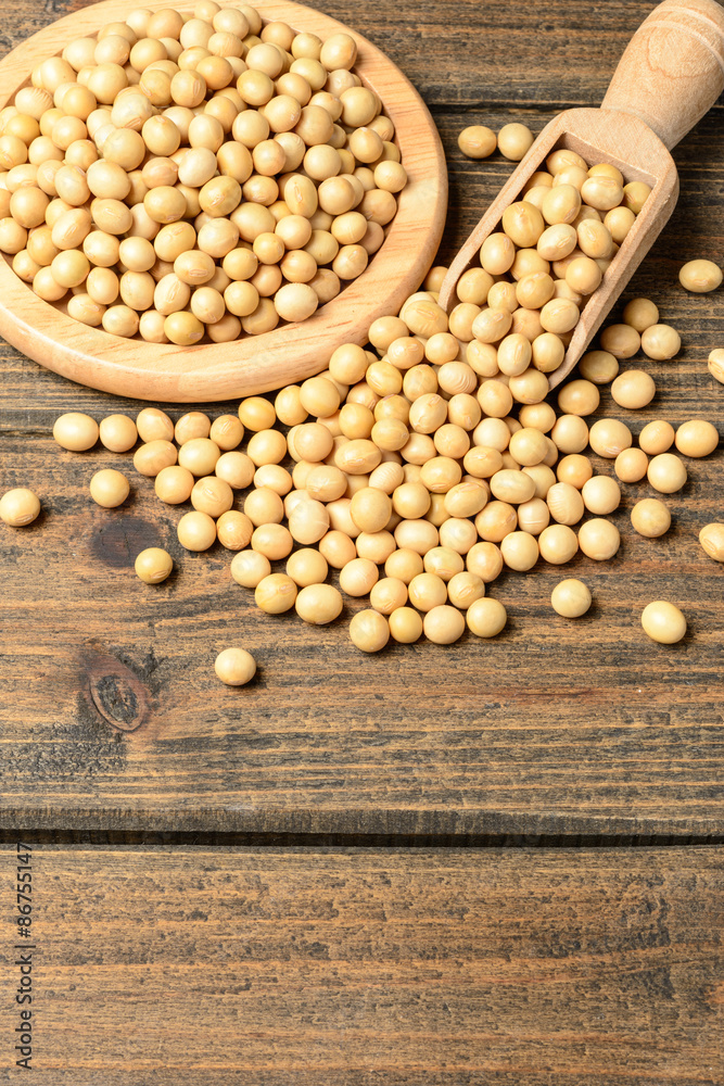 soybean on the wooden board, tilt shift lens soybean on the wooden board, tilt shift lens