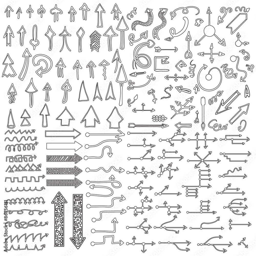 Doodle arrow icons set with spiral, square, circle and triangle Doodle arrow icons set with spiral, square, circle and triangle