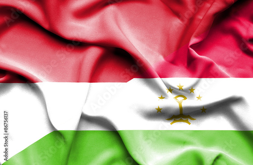Waving flag of Tajikistan and Monaco