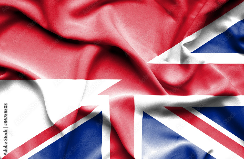 Waving flag of United Kingdon and Monaco Waving flag of United Kingdon and Monaco
