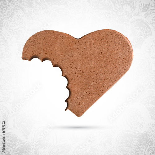 Bitten Play doh heart shaped valentine chocolate cookie, plain gingerbread made of plasticine, modeling clay, isolated vector