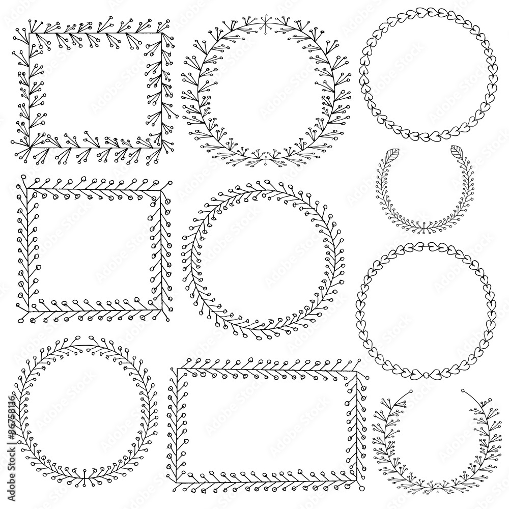 vector set of decorative, doodle, floral wreathes. vector set of decorative, doodle, floral wreathes.