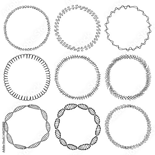 Set of doodle circle frames and Victorian ornaments photo border