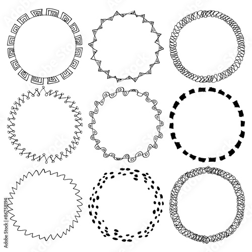 Set of 9 hand-draw vector victory laurel wreaths for stationary.