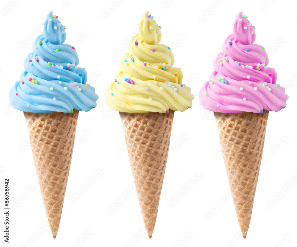 Ice cream wafer cone sundae food isolated set