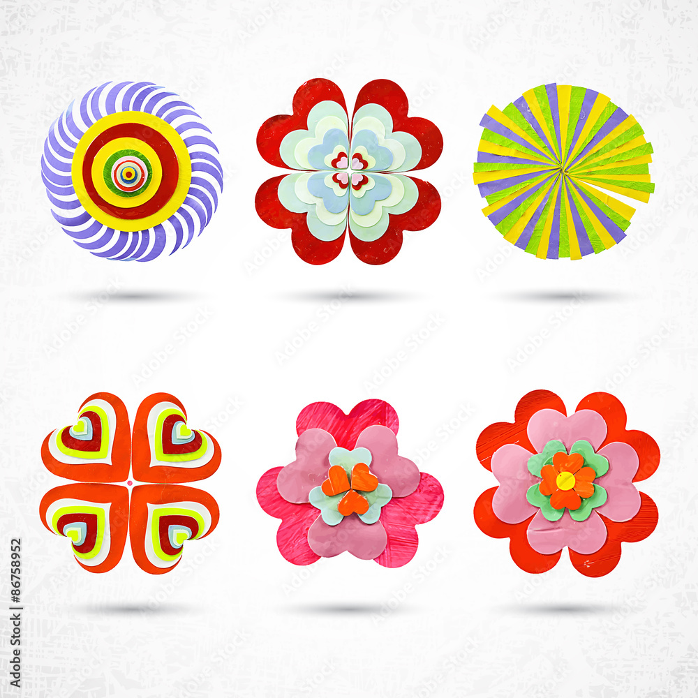 Flower set for design, made of paper with Die cutting, craft and hobby