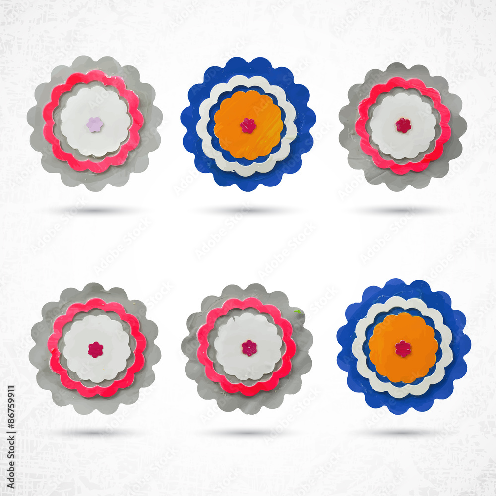Flower set for design, set of 6 items, made of paper, plasticine