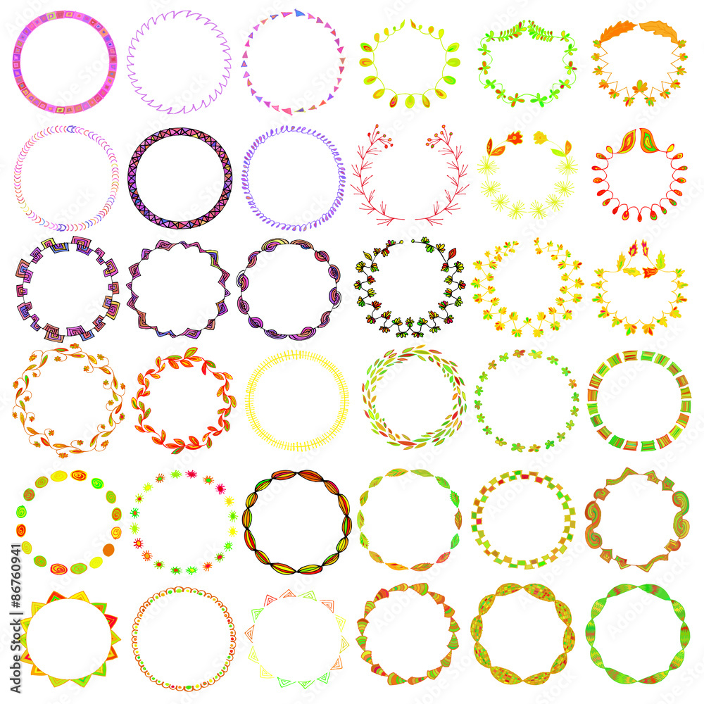 Round handdrawn wreaths on white background. Collection of clip art Round handdrawn wreaths on white background. Collection of clip art