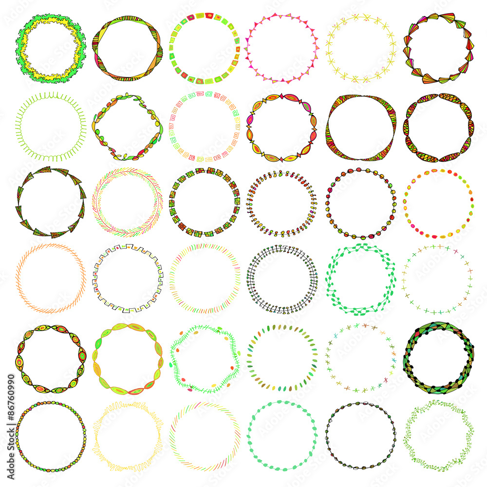 Round handdrawn wreaths on white background. Collection of clip art Round handdrawn wreaths on white background. Collection of clip art