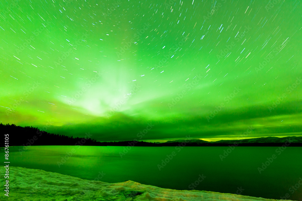 Aurora borealis sky frozen Lake Laberge Yukon