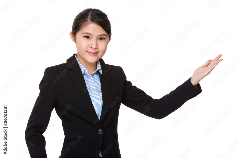 Asian businesswoman with hand showing blank sign Asian businesswoman with hand showing blank sign
