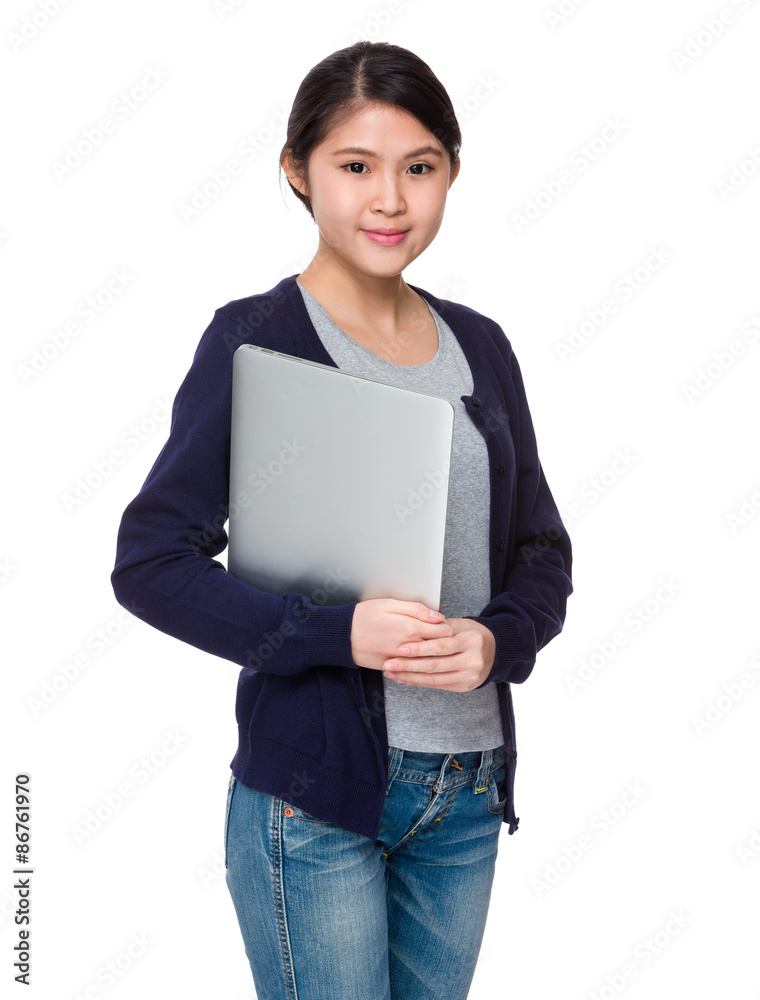 Young woman hold with laptop computer Young woman hold with laptop computer