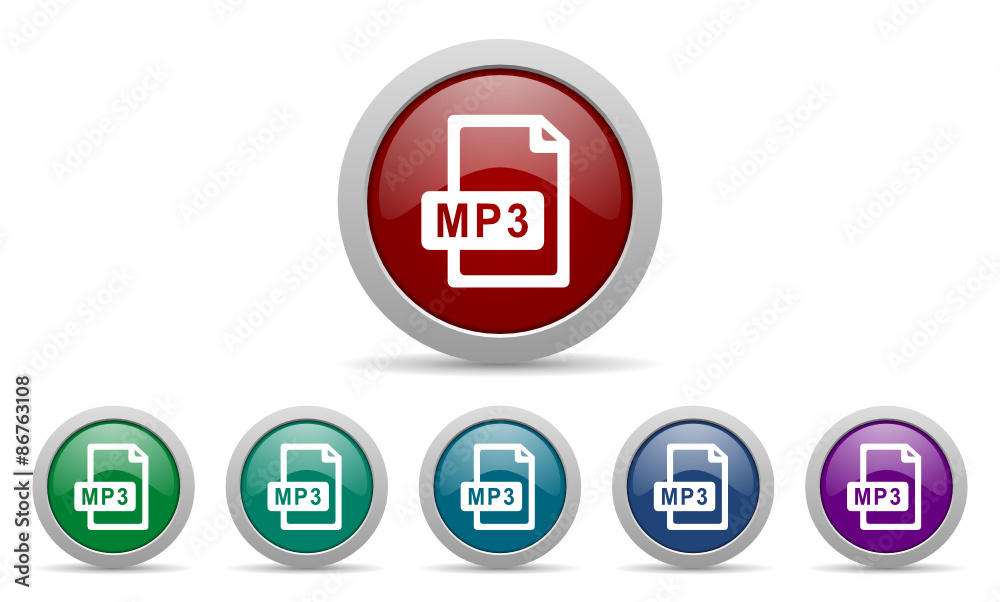 mp3 vector icon set with shadow on white background