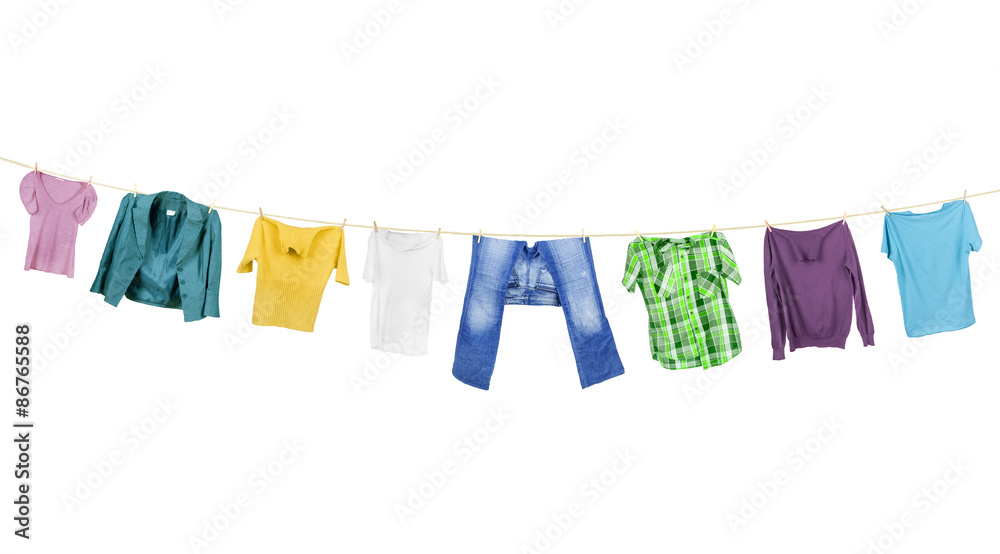 Clothes hanging isolated on white background