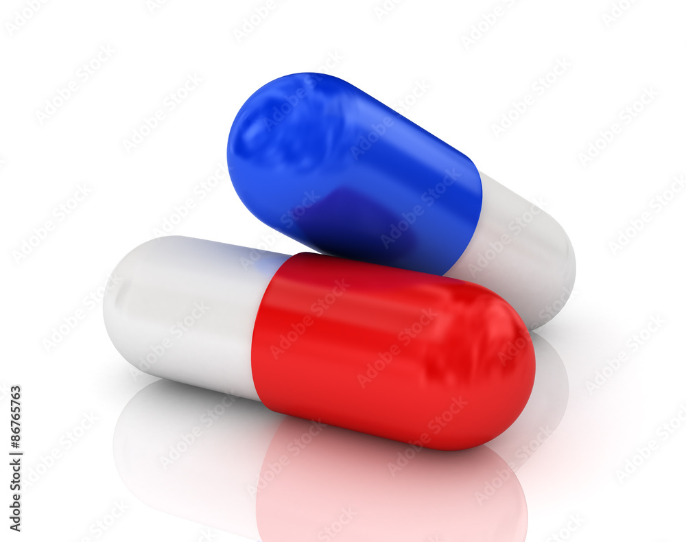 Two pills. Isolated render on a white background.