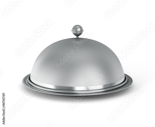 Restaurant cloche with open lid on a white background.