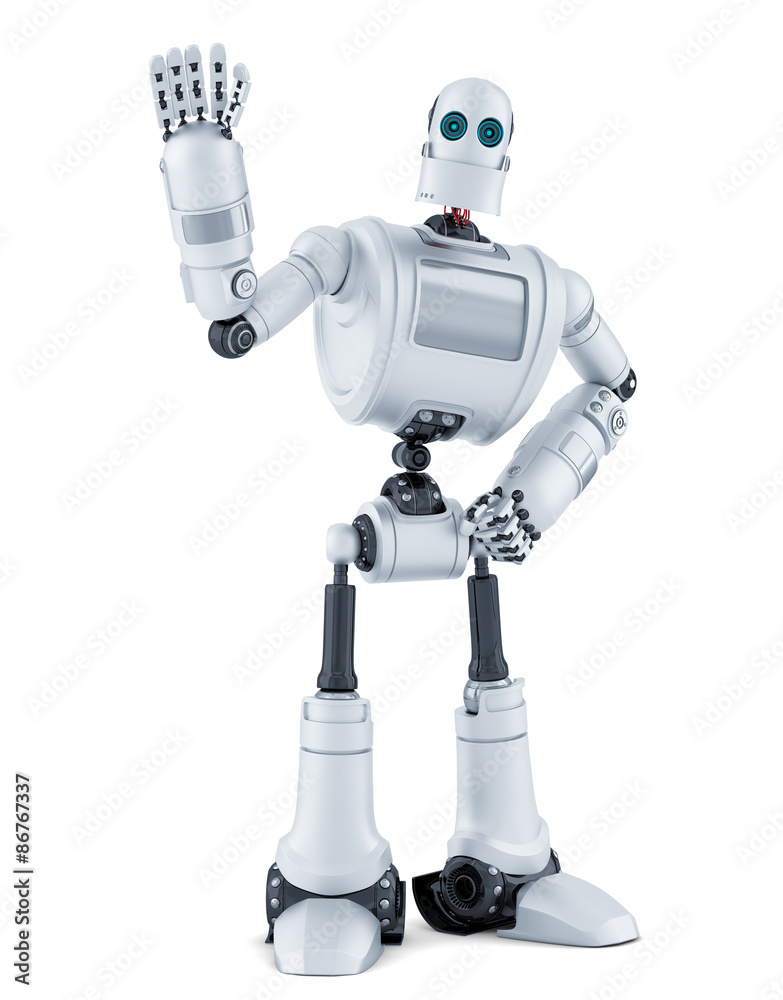 Robot waving hello. Isolated. Contains clipping path. Robot waving hello. Isolated. Contains clipping path.