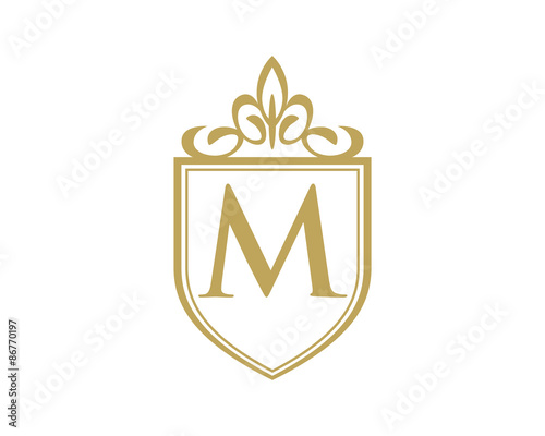 simple floral letter shield logo m