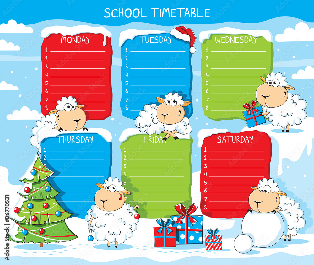 Fototapeta premium School timetable funny sheep 