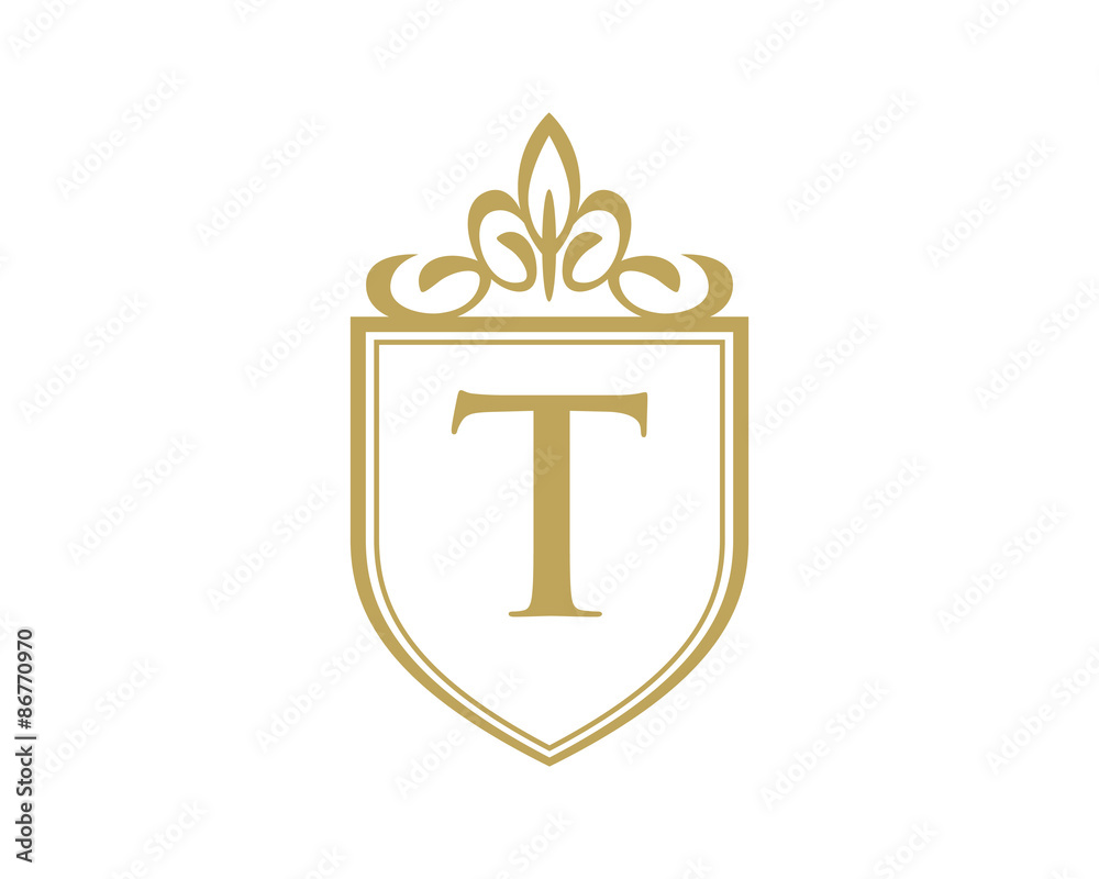 simple floral letter shield logo t Stock Vector | Adobe Stock