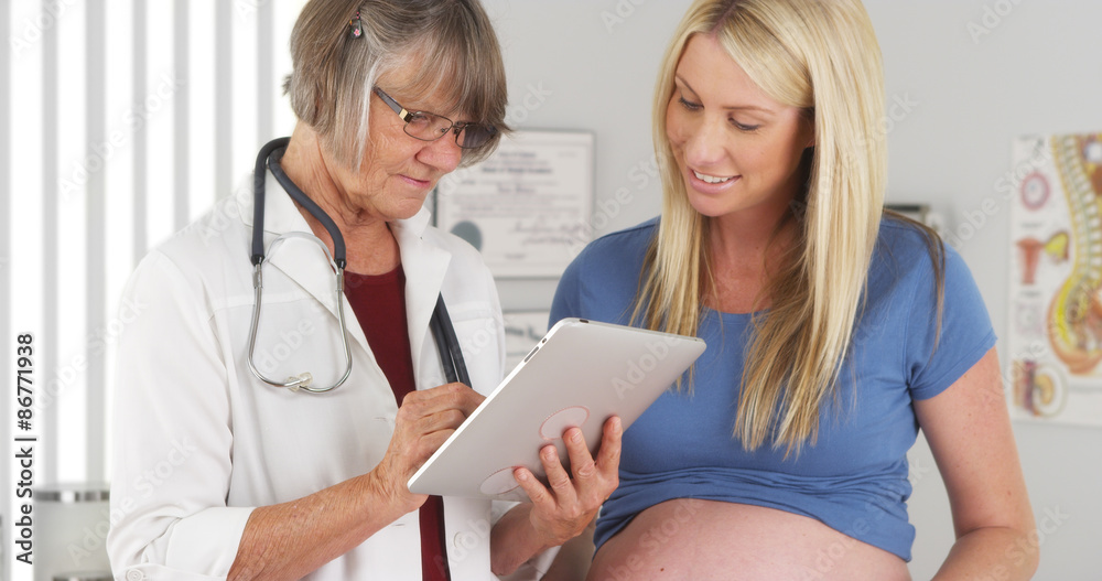 Obraz premium Pregnant lady talking with doctor