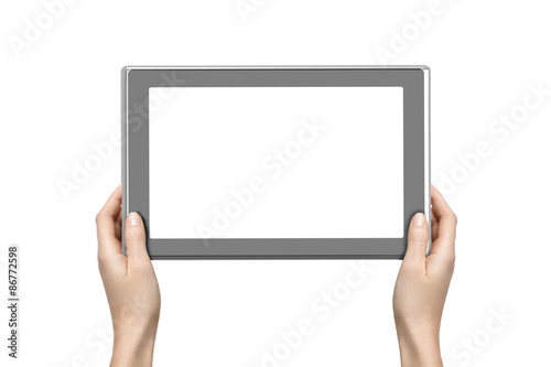 Woman holding digital tablet photo