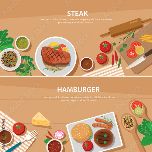 steak and hamburger banner flat design template