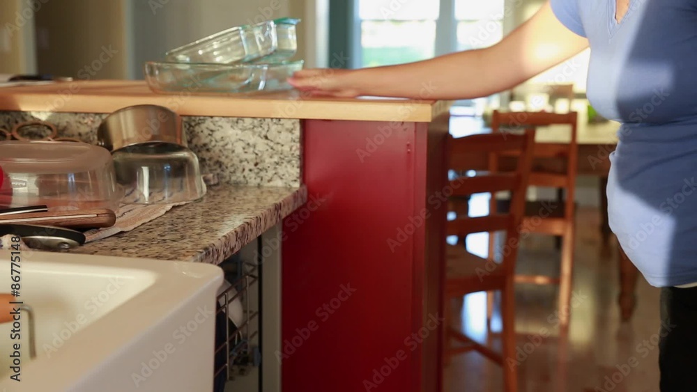 a mother unloading the dishwasher a mother unloading the dishwasher