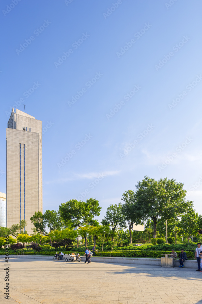 modern building exterior with brick road floor modern building exterior with brick road floor