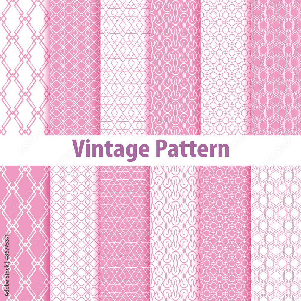 Set of nine seamless pattern in retro style