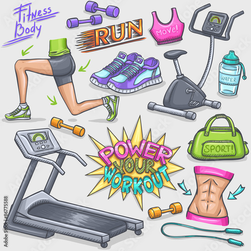Colorful gum and fitness doodles