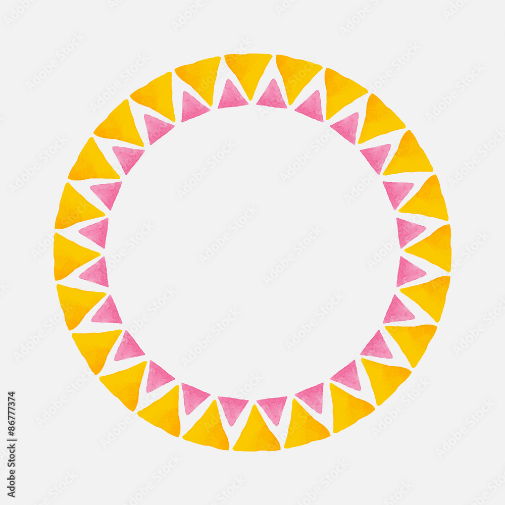 Fototapeta premium Watercolor bright template of triangles . Round frame .
