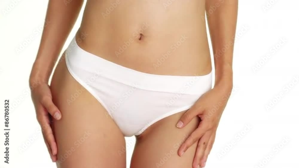 Front view of asian woman swaying hips in white underwear Front view of asian woman swaying hips in white underwear