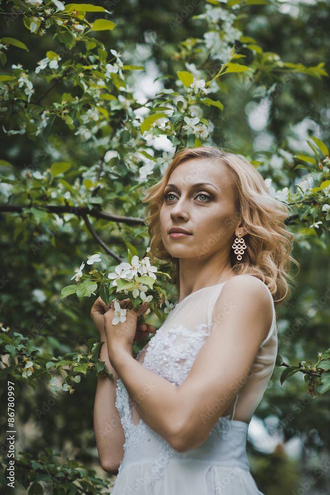 The beautiful girl in a dress among blossoming trees 3141. The beautiful girl in a dress among blossoming trees 3141.