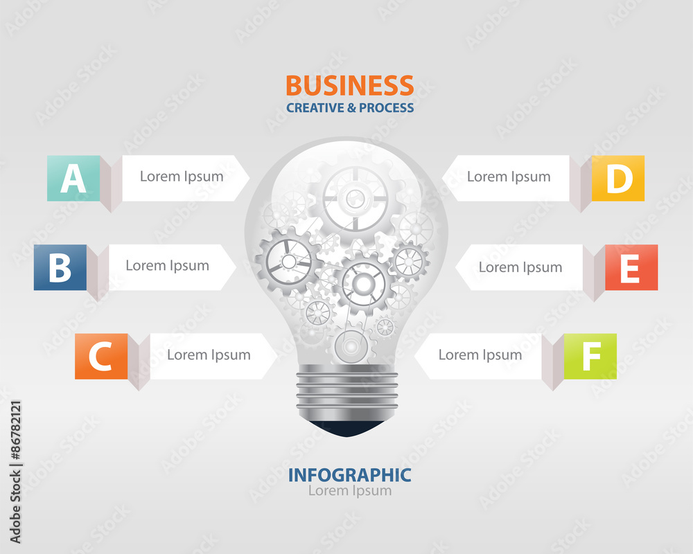 bulb infographic and business creative concept. gear brocess in light bulb.vector bulb infographic and business creative concept. gear brocess in light bulb.vector