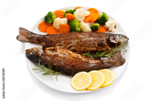 Fish dish - fried trout with vegetables 