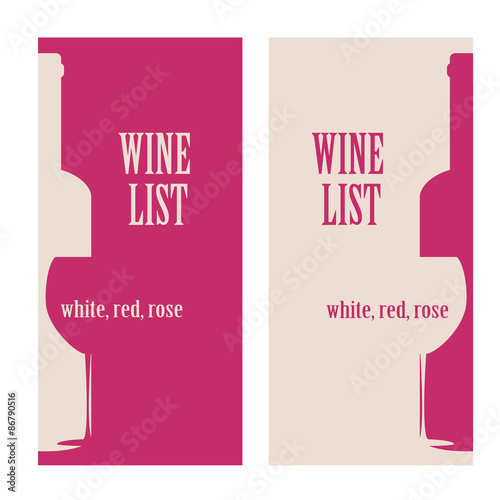 vector concept design wine list with text, glasses and bottle